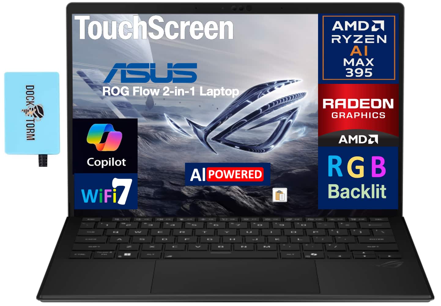 ASUS - ROG Flow 2-in-1 Laptop 13.4 WQXGA (AMD Ryzen AI MAX 395, 32GB LPDDR5X, 1TB SSD, Win 11 Pro) w/USB Hub - Off Black