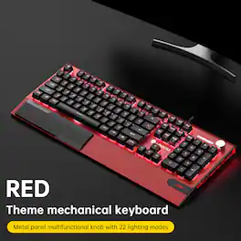 Topteng - K1000 Hot-Swappable Mechanical Keyboard - 104 Key Switch, RGB Backlit, PBT Keycaps, Knob Control for Gaming - Red