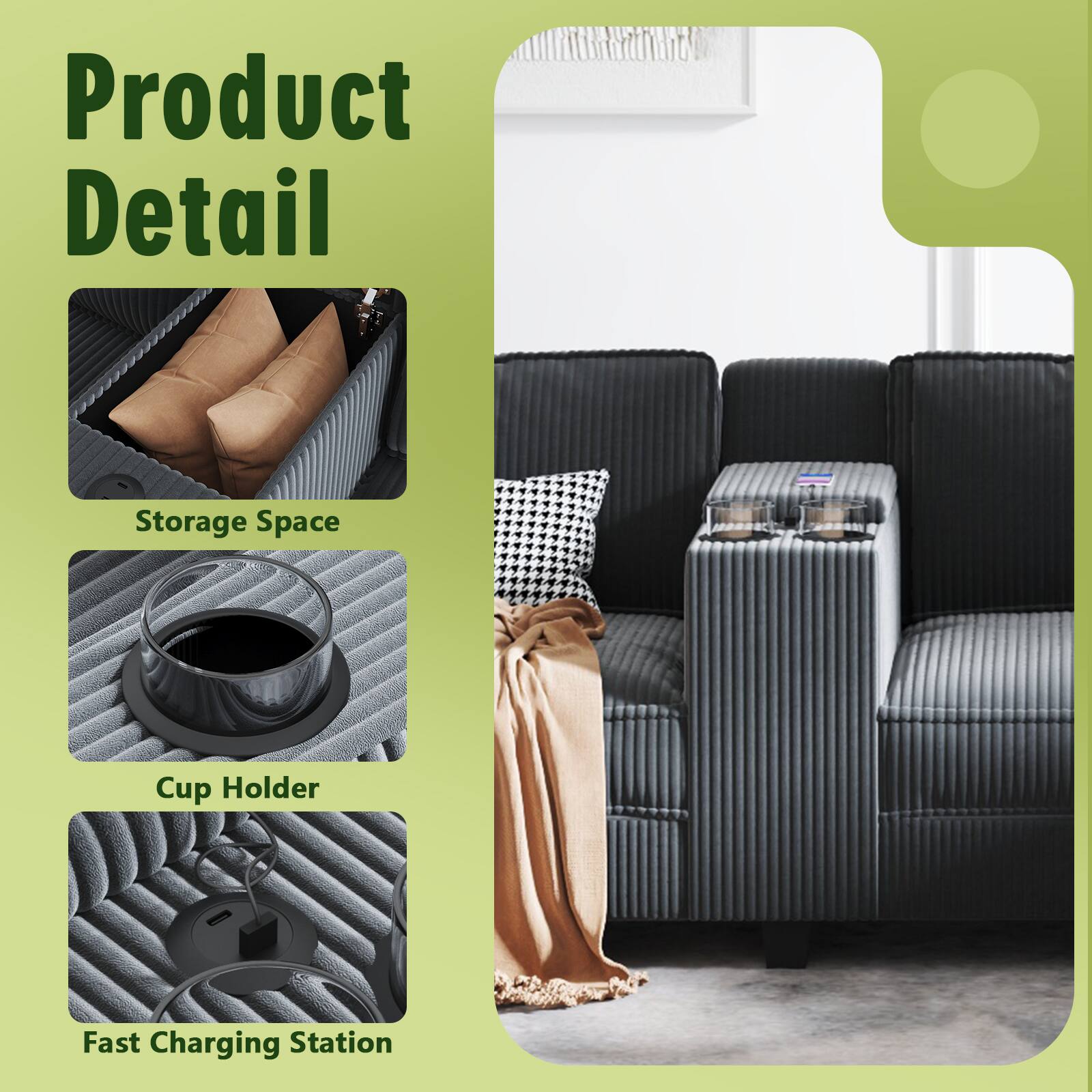 Product Detail

- Storage Space
- Cup Holder
- Fast Charging Station
