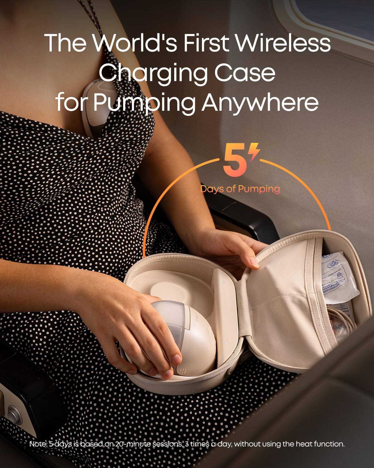 The World's First Wireless Charging Case for Pumping Anywhere

5 Days of Pumping

Note: 5 days is based on 20-minute sessions, 3 times a day, without using the heat function.