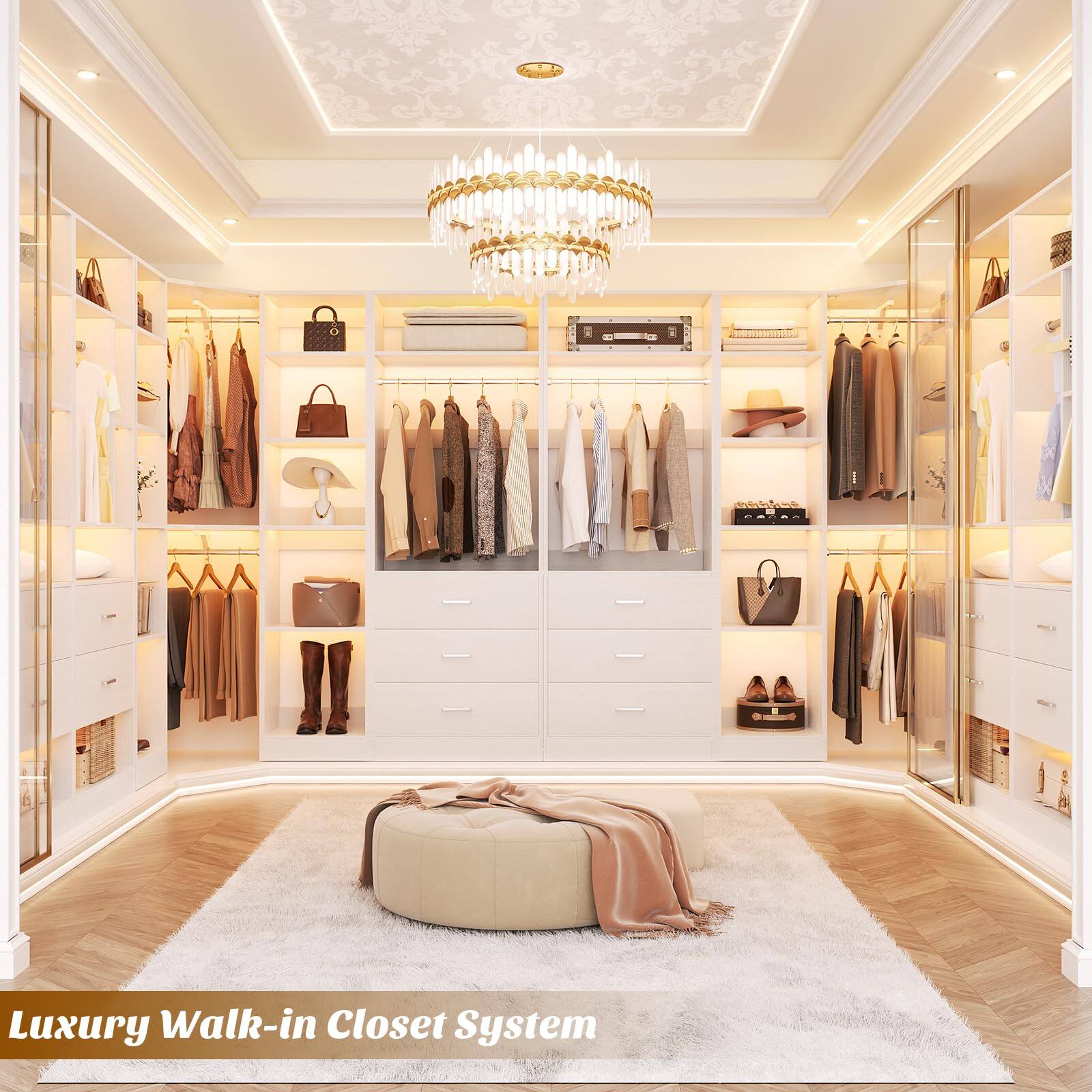 Aheaplus L Shaped Closet System: 5 Drawer + 15+ Shelves + 4
