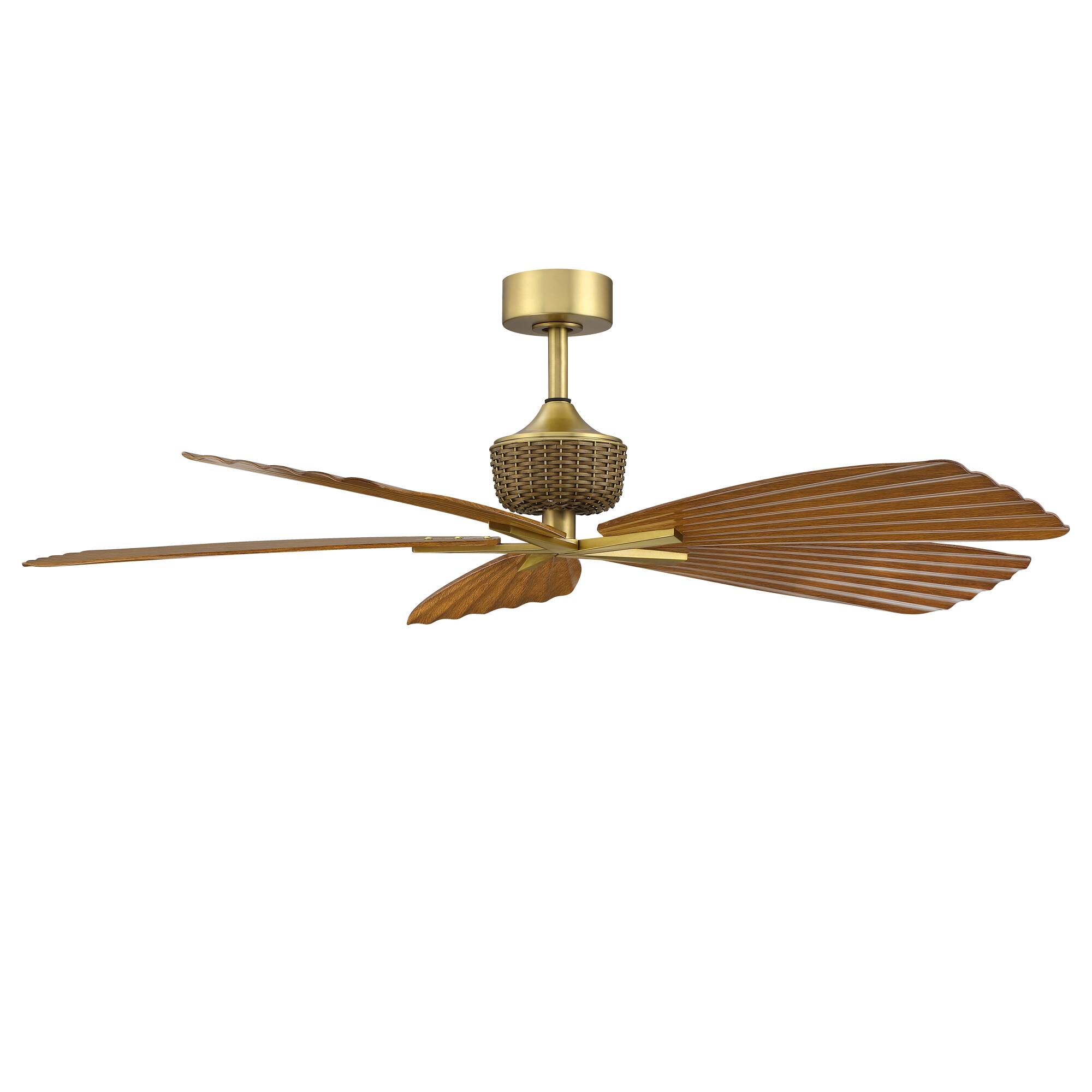 Alt View 8. Parrot Uncle - 56" Brown Tropical Pleated Leaf 5-Blade Indoor Outdoor Ceiling Fan with Remote, No Light - Gold.