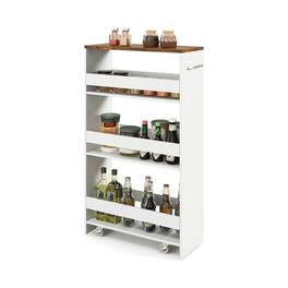 Kadyn - 4-Tier Rolling Storage Cart Slim Kitchen Cart on Wheels with Open Shelves and Handle-Rustic Brown, Kitchen Island - White