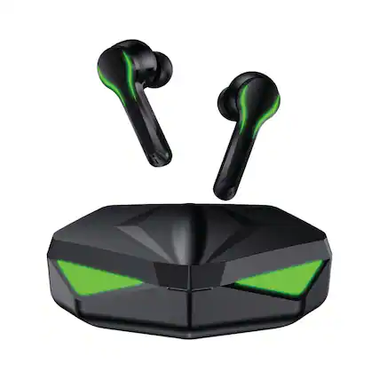 Front. Emerson - Emerson Gaming True Wireless Bluetooth® Earbuds with Charging Case - Black.