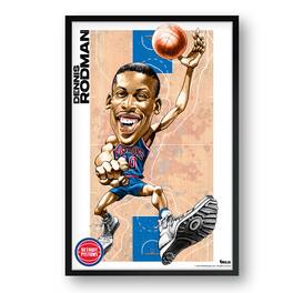 Sporticulture - Dennis Rodman Detroit Pistons Framed 27" x 39" Player Caricature Art - Multicolor