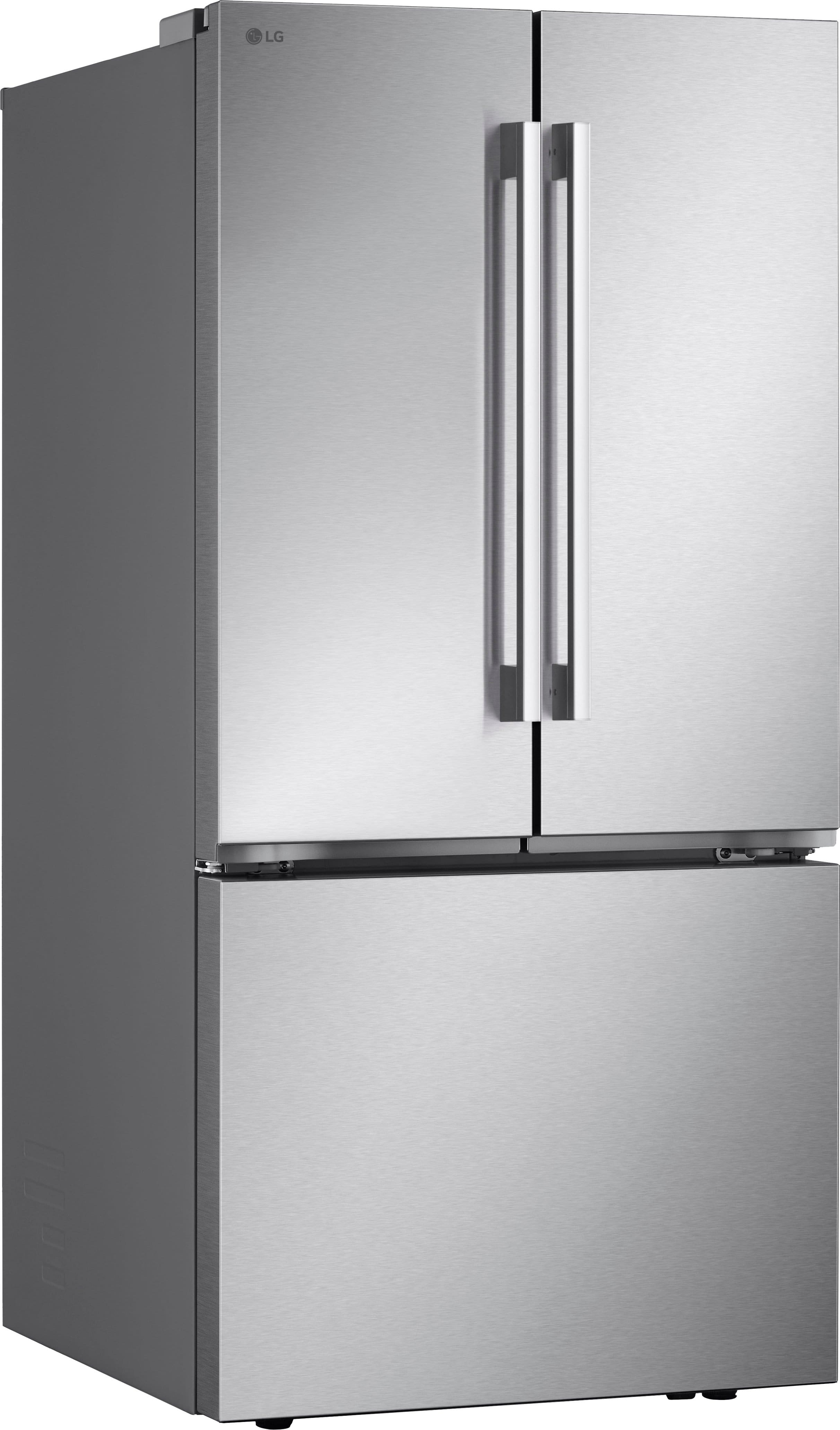 Angle. LG - Standard Depth MAX 25.1 Cu. Ft. French Door Smart Refrigerator with Glide N' Serve Drawer - PrintProof Stainless Steel.