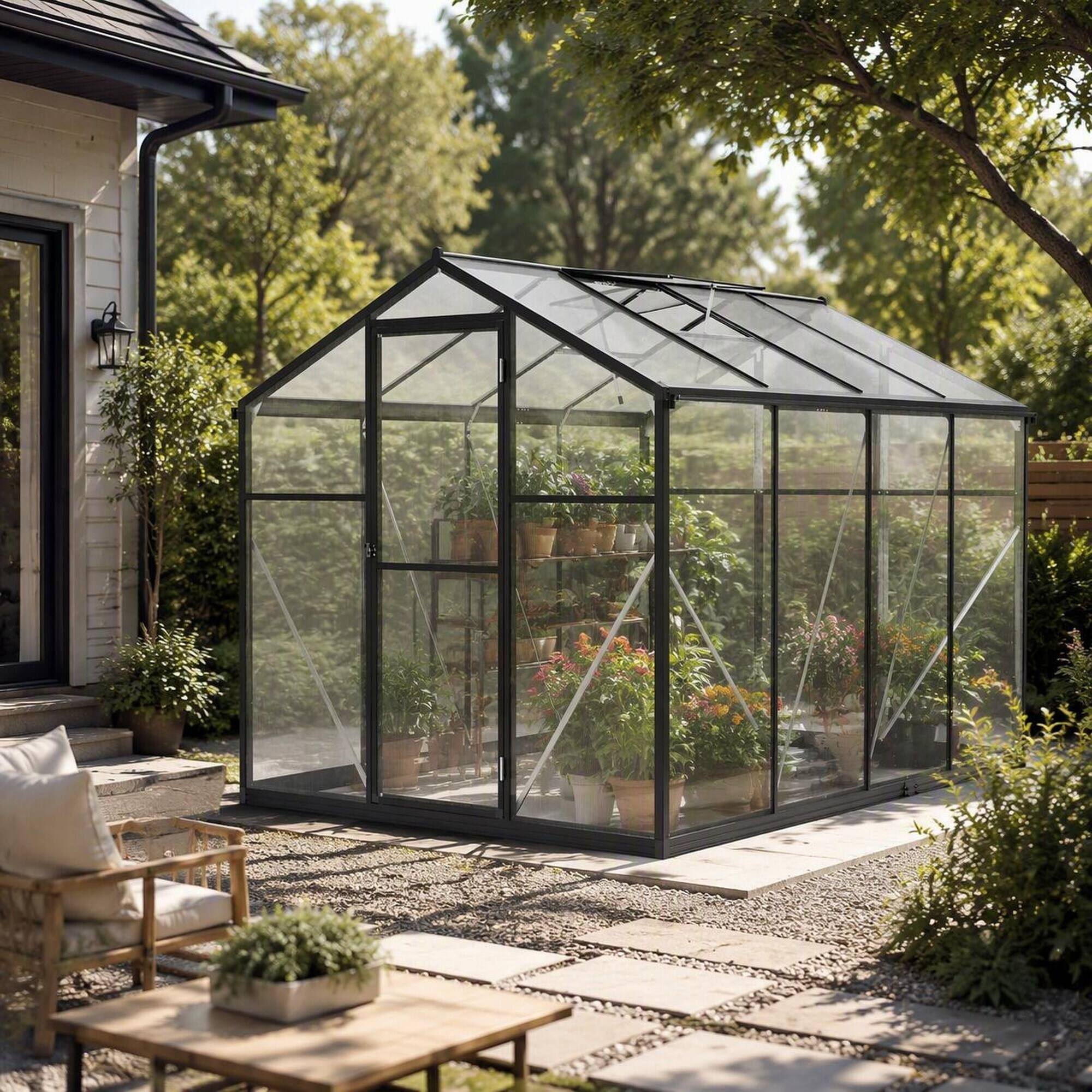 RYHNUYNE 6x8 ft Walk in Greenhouse, Polycarbonate Panels, Aluminum ...