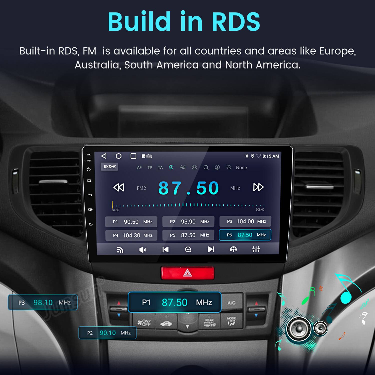 Build in RDS

Built-in RDS, FM is available for all countries and areas like Europe, Australia, South America and North America.