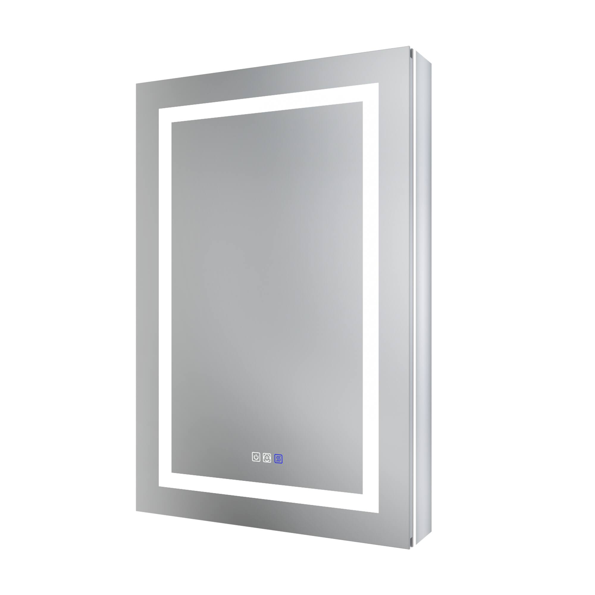 Angle. TinyHomie - Smart LED Medicine Cabinet with GFCI Outlet and Blum Hinges 24x36in Stepless Dimming and Anti-Fog Integrated Design - Silver.