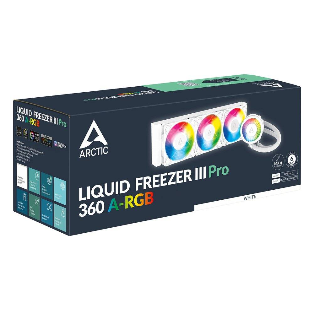 LIQUID FREEZER III Pro  
360 A-RGB  
WHITE  

ARCTIC  

LIQUID FREEZER III Pro  
360 A-RGB  

MX-6  
AMD / INTEL  
LGA1700 / LGA1200  

6  
AM4 / LGA1700 / LGA1200