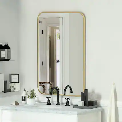 Front. HOMLUX - Rectangular Wall Mirror Gold Aluminum Frame Wall Mounted Modern Decor for Bathroom Bedroom Entryway.