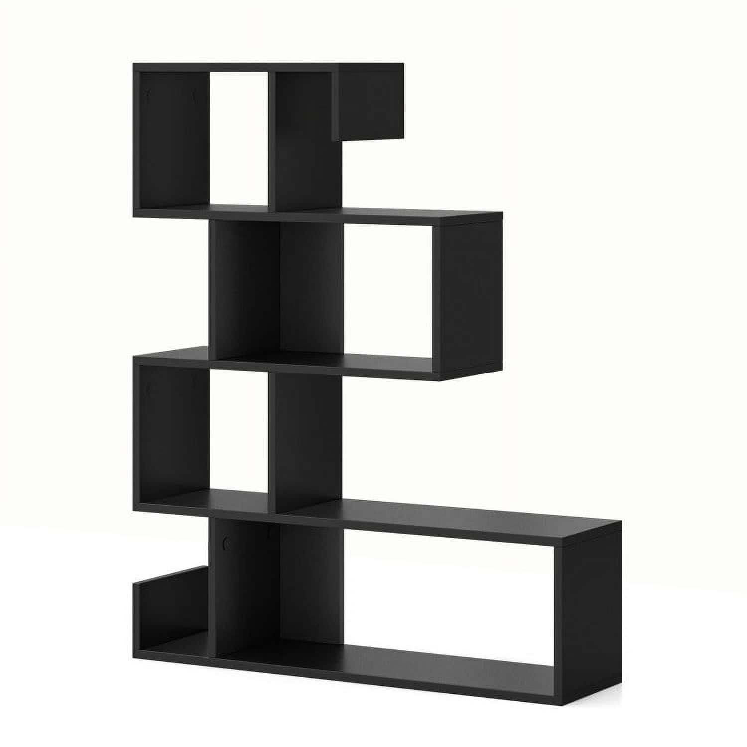 Kadyn - Book Shelf,Storage Shelf Unit Plant Stand,5-Tier S-Shaped Bookshelf Geometric Z-Shelf Bookcase with Open Cubes - Black
