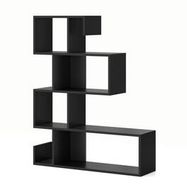 Kadyn - Book Shelf,Storage Shelf Unit Plant Stand,5-Tier S-Shaped Bookshelf Geometric Z-Shelf Bookcase with Open Cubes - Black