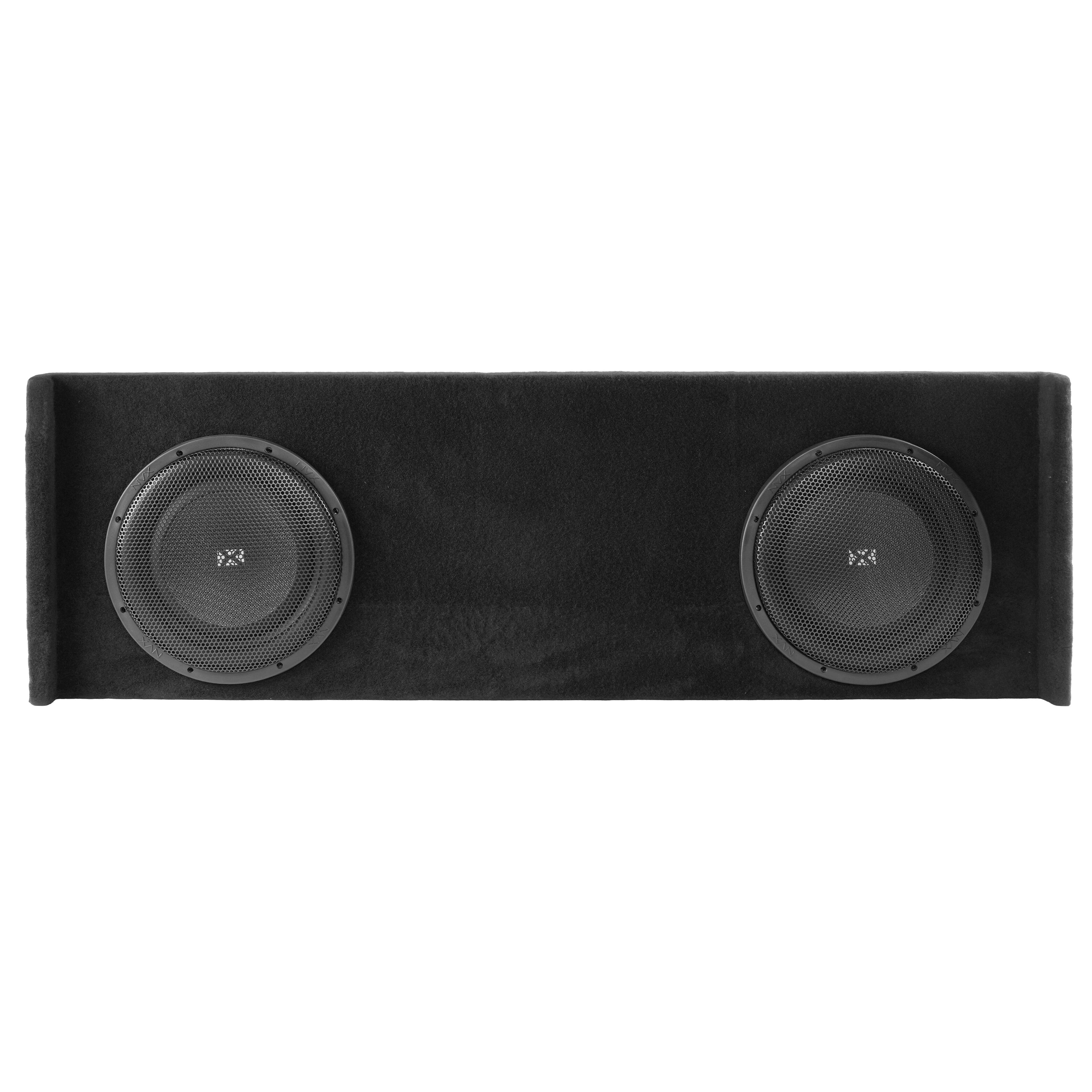 Angle. NVX - 2007-2013 Silverado/Sierra Crew Cab Bass Package - Dual 10" Sealed Subwoofer Enclosure & Amplifier Bundle - Black.