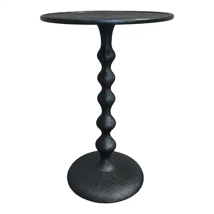 Front. Manhattan Lane - Shae 22 Inch Round Side End Table, Hammered Texture, Turned Pedestal Post - Black.