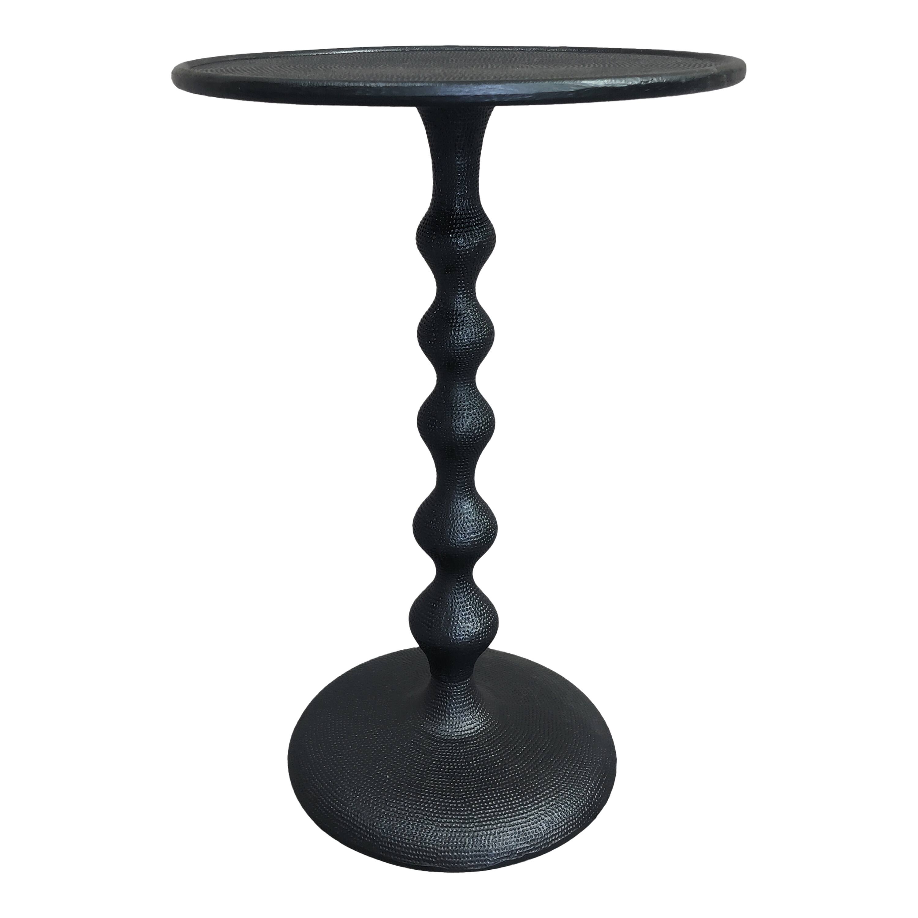 Manhattan Lane - Shae 22 Inch Round Side End Table, Hammered Texture, Turned Pedestal Post - Black