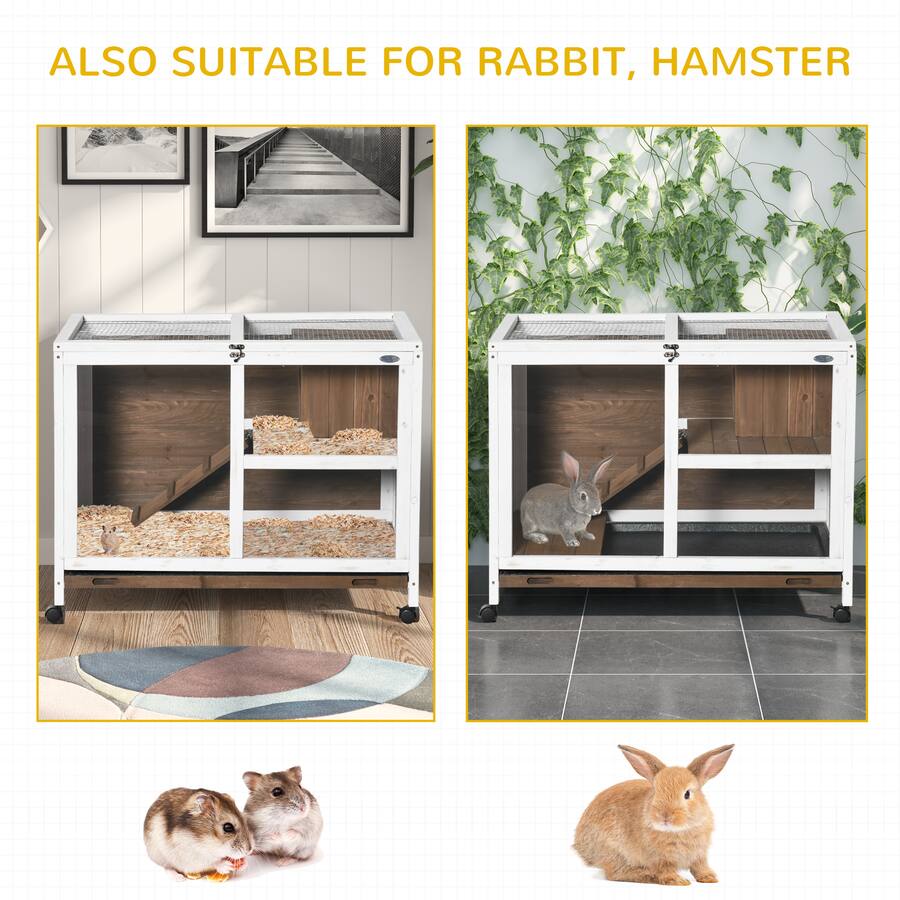 APRILSOUL Indoor Rabbit Hutch with Wheels Desk and Side Table Sized ...