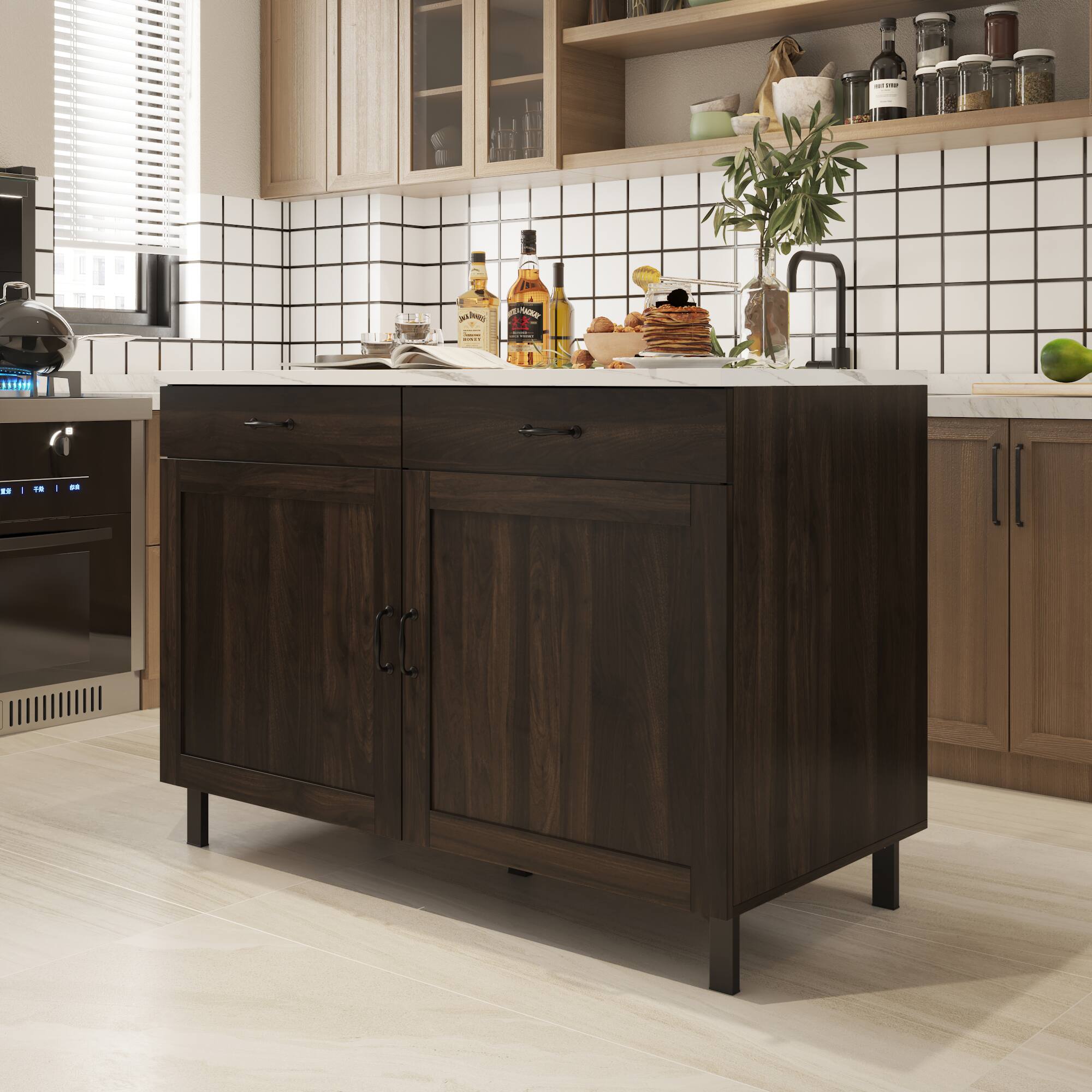 Alt View 8. Famapy - Famapy Kitchen Island Storage Cabinet: Elevate Your Culinary Space - Brown & White.