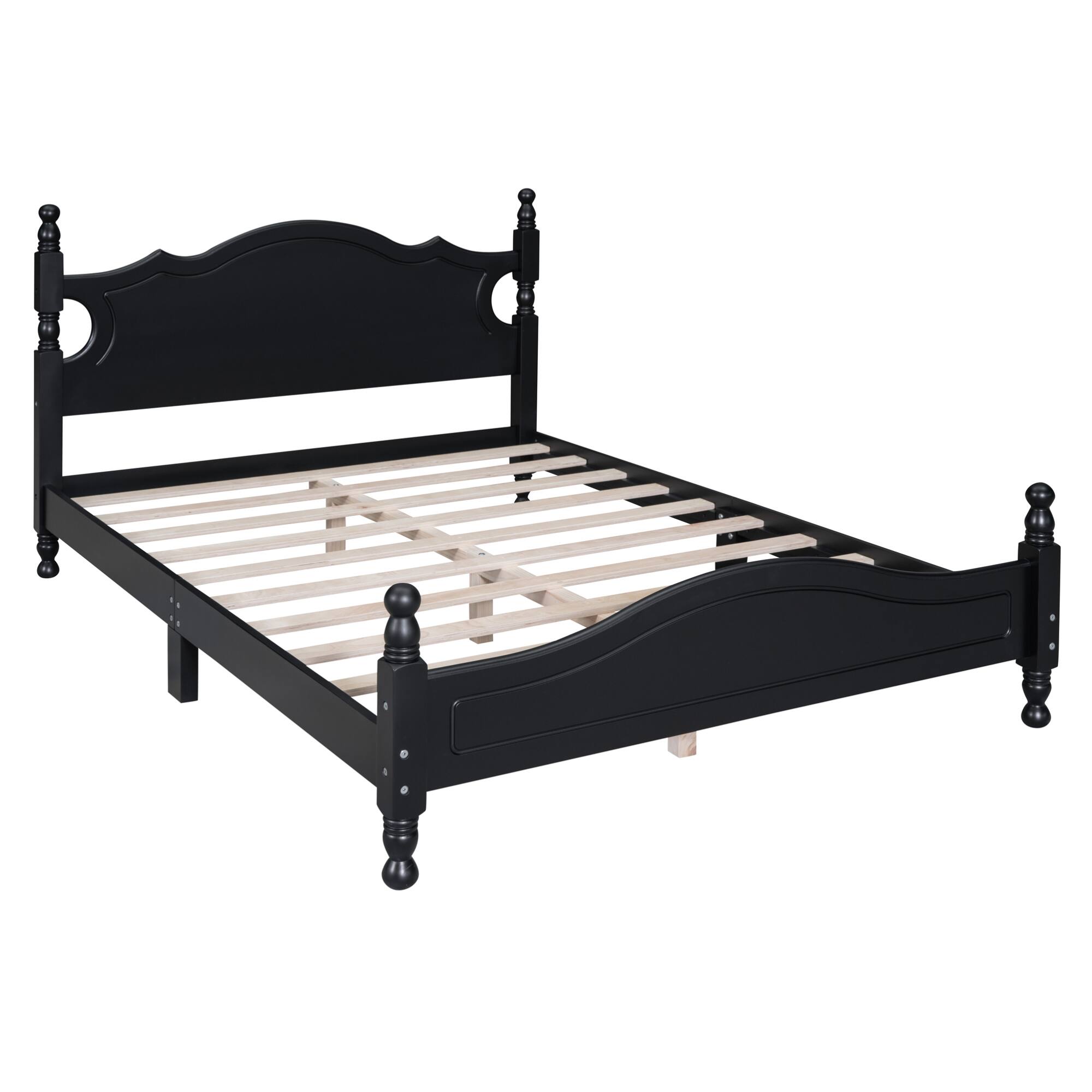 Alt View 1. GOODSILO - Full Size Retro Wood Platform Bed Frame with Wooden Slat Support and Elegant Headboard - Black.