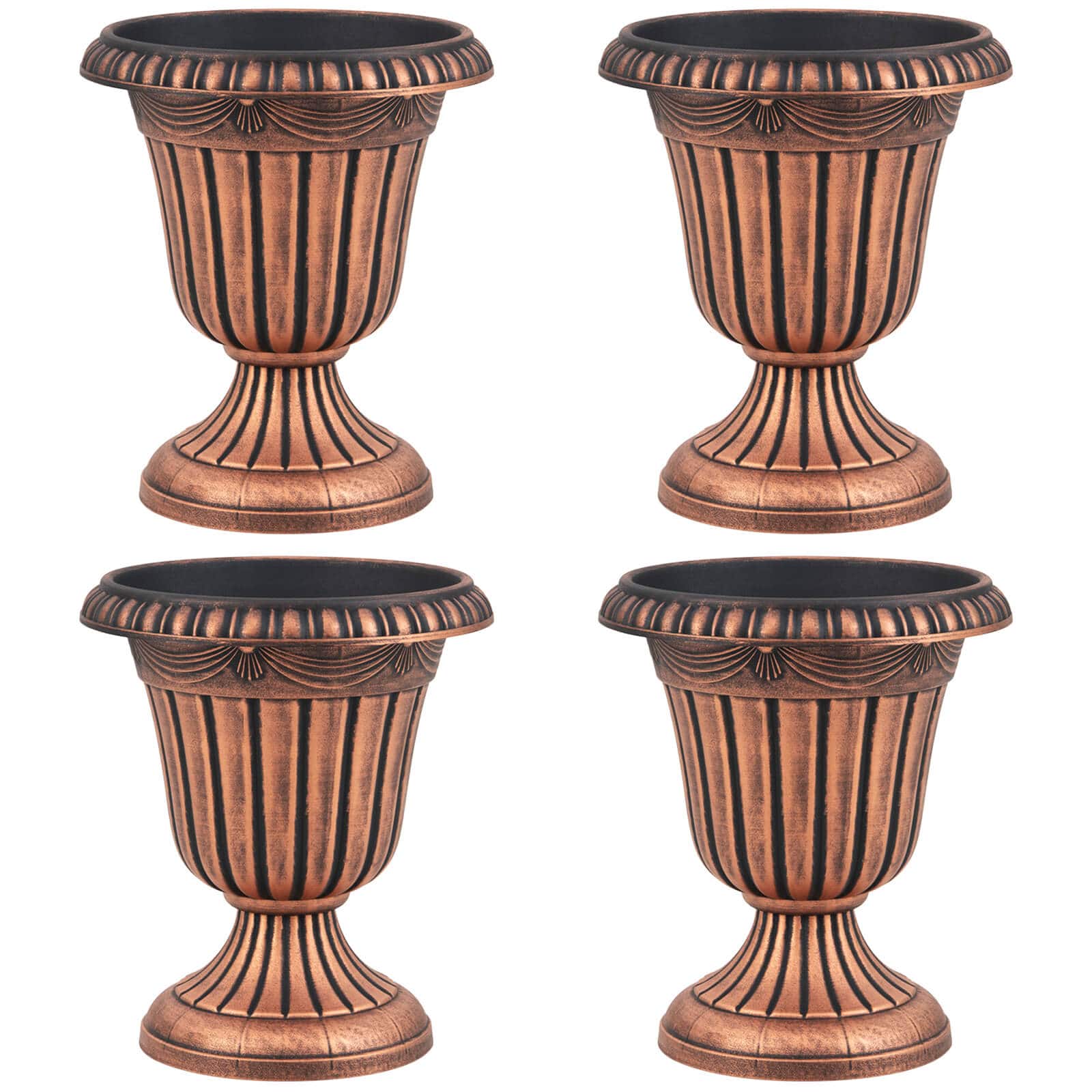 Costway - 18 inch Tall Vintage Planters Set of 4 with Pedestal Base & Pre-marked Drain Hole