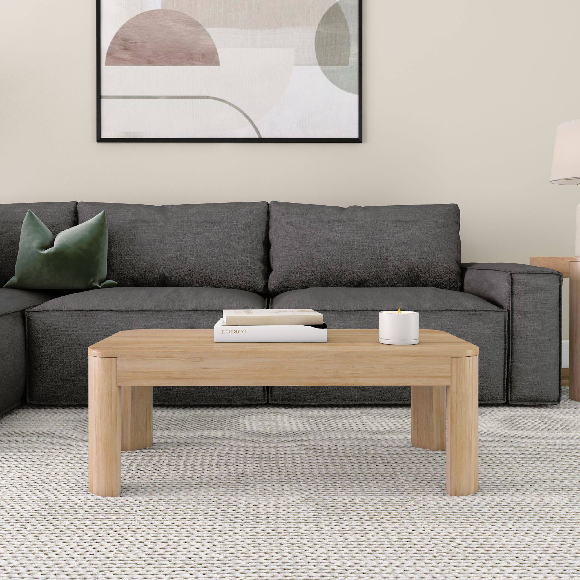 Alt View 1. Plank+Beam - Modern Rounded Rectangular Coffee Table (40in x 20in / 1020mm x 510mm), Blonde - Blonde.