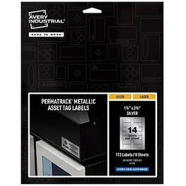 Avery - PermaTrack Metallic Laser Asset Tag Labels, 1-1/4" x 2-3/4", Glossy Silver, 112 Asset Tags/Pack - Gray/Silver
