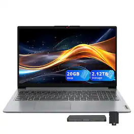 Lenovo - IdeaPad 1 15.6" HD Laptop,Intel N4500,20GB RAM,1TB SSD+128GB eMMC+1TB Dock Set,Num Pad, Webcam,Win 11,Grey - Gray