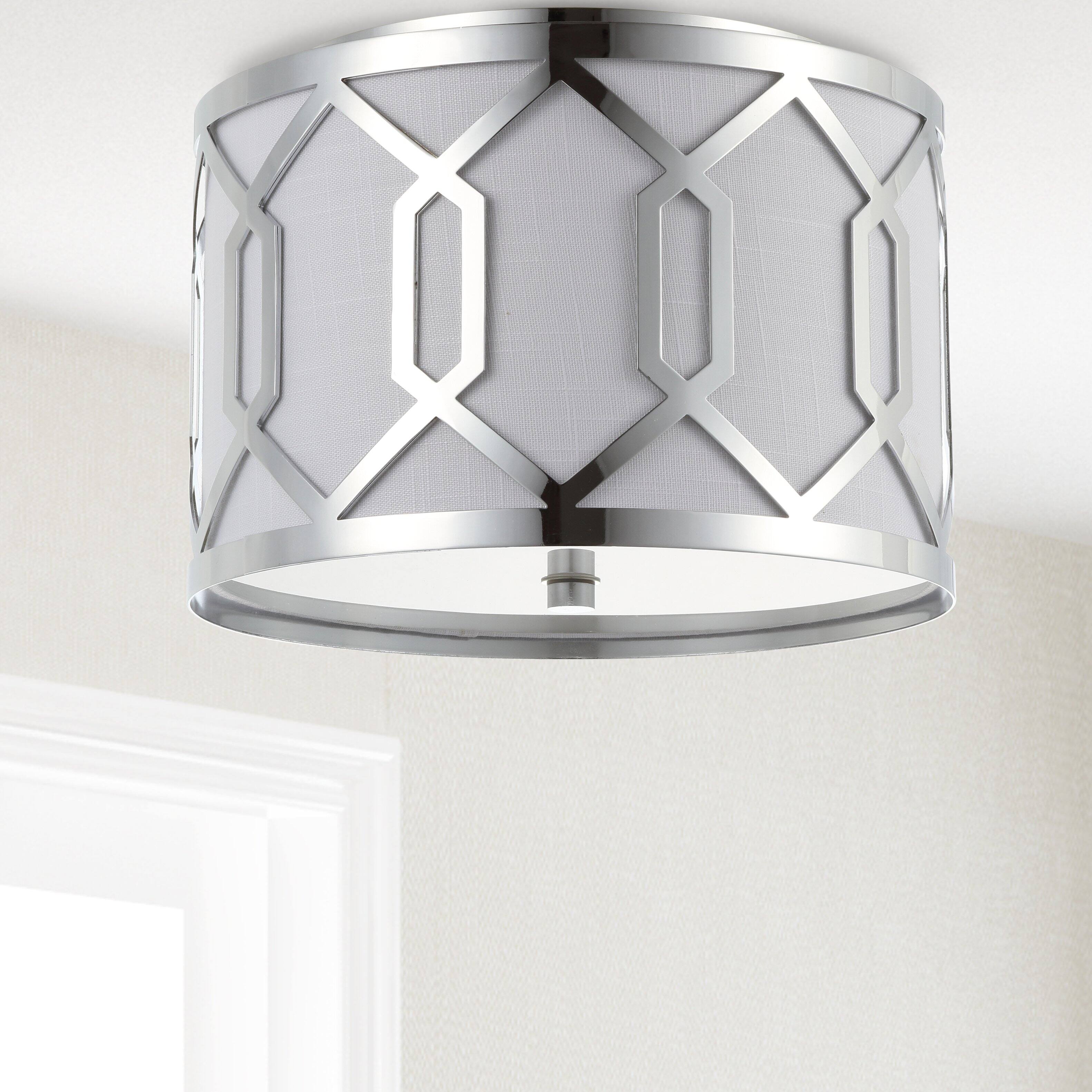 Alt View 6. Jonathan Y - Hex 2-Light 12.5" Metal LED Flush Mount, Chrome - Chrome.