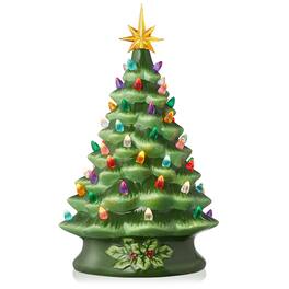 Casafield - 15-in Hand Painted Ceramic Christmas Tree - Pre-Lit Tree with Star - Green