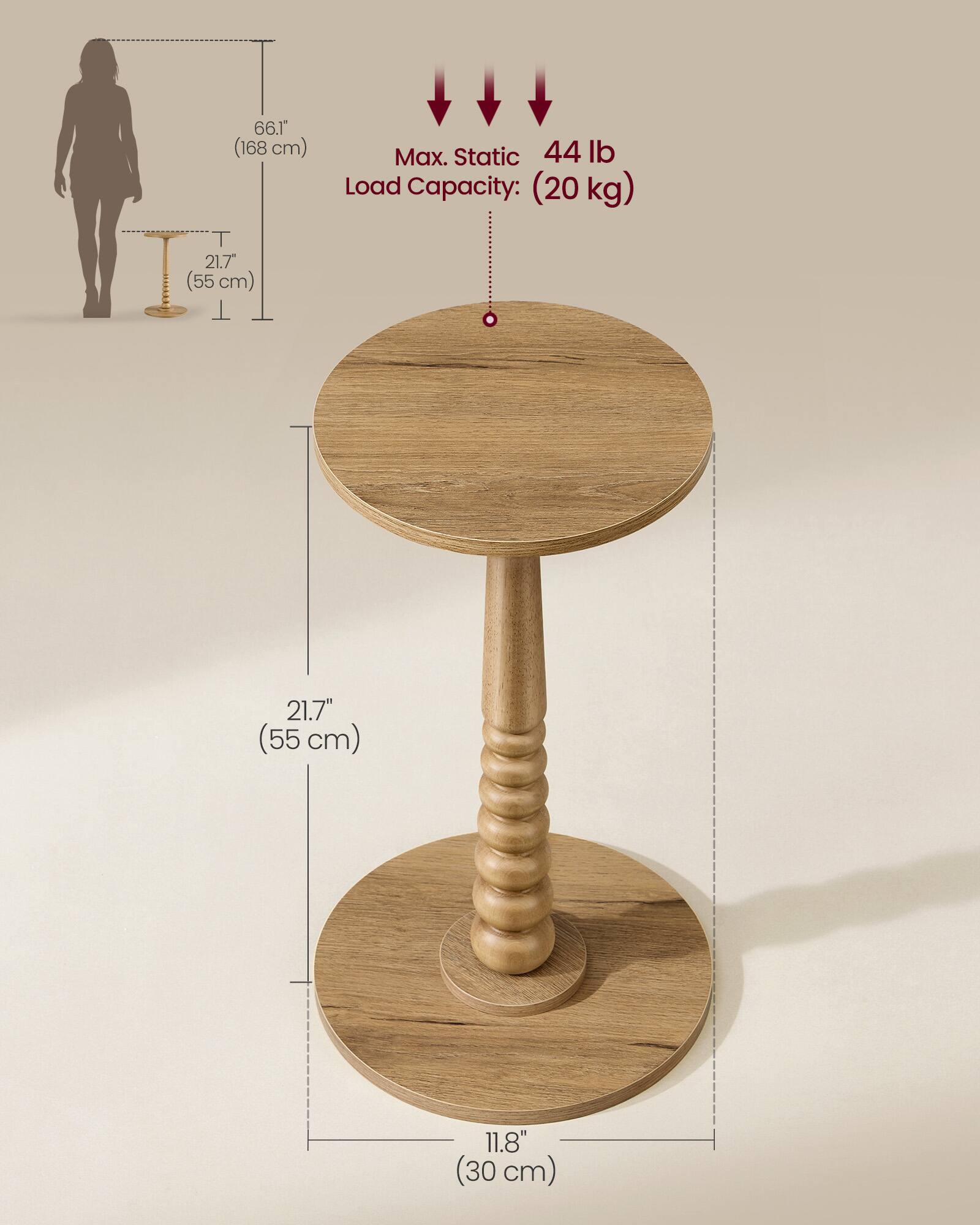 66.1" (168 cm)  
T 21.7" (55 cm)  
Max. Static Load Capacity: 44 lb (20 kg)  
21.7" (55 cm)  
11.8" (30 cm)