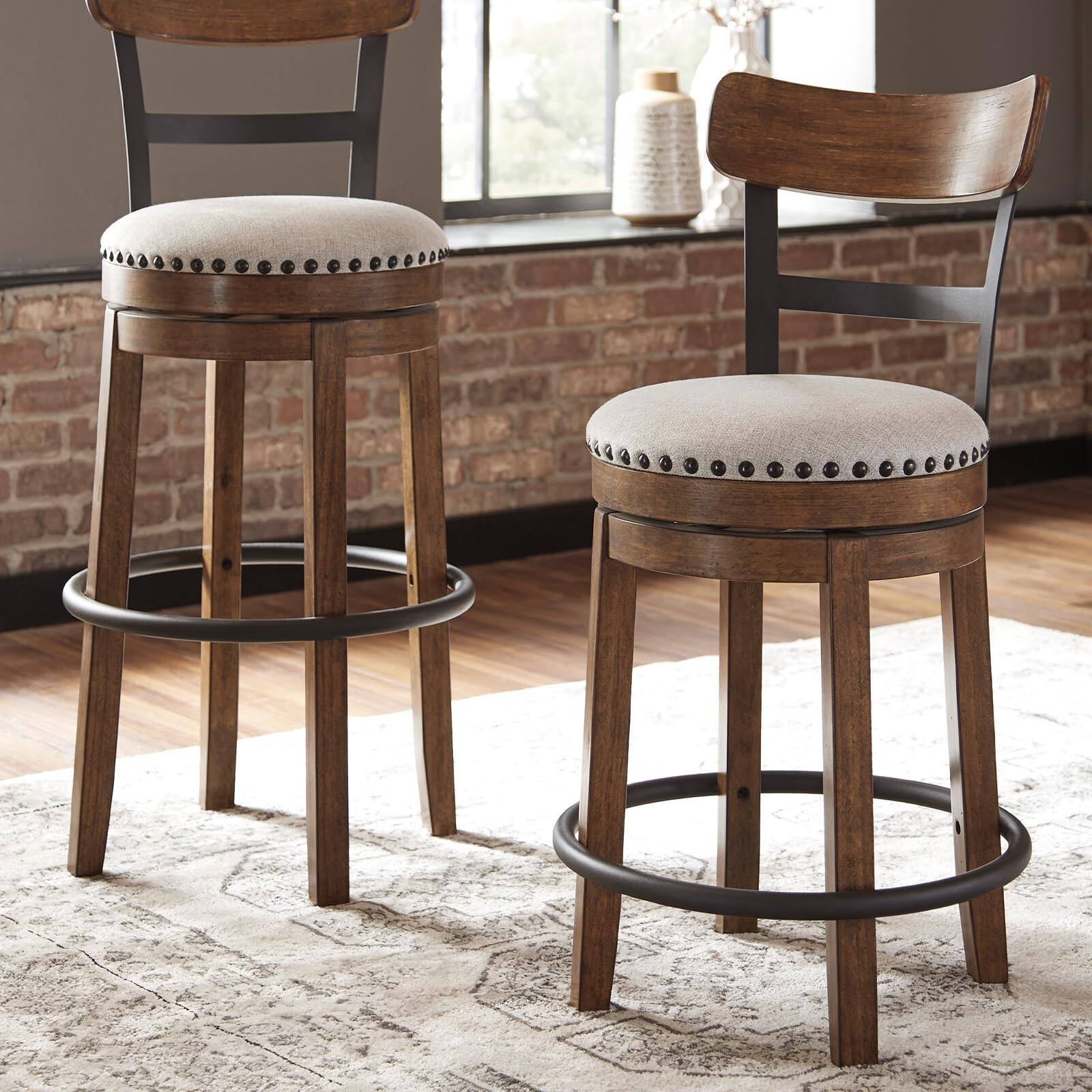 Alt View 5. JETRANSPORT - Valebeck | 30" Farmhouse Pub-height Swivel Barstool With - Upholstered Cushion Nailhead Trim Metal & - Dark Brown Counter Backless.