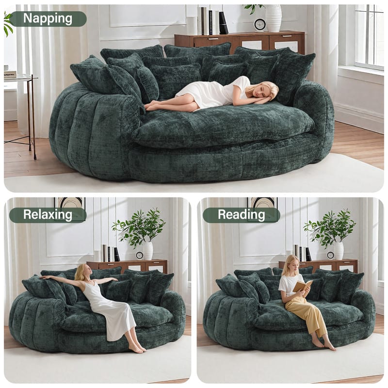 Anysun Double Oversized Round Sofa with Armrests, Chenille Fabric