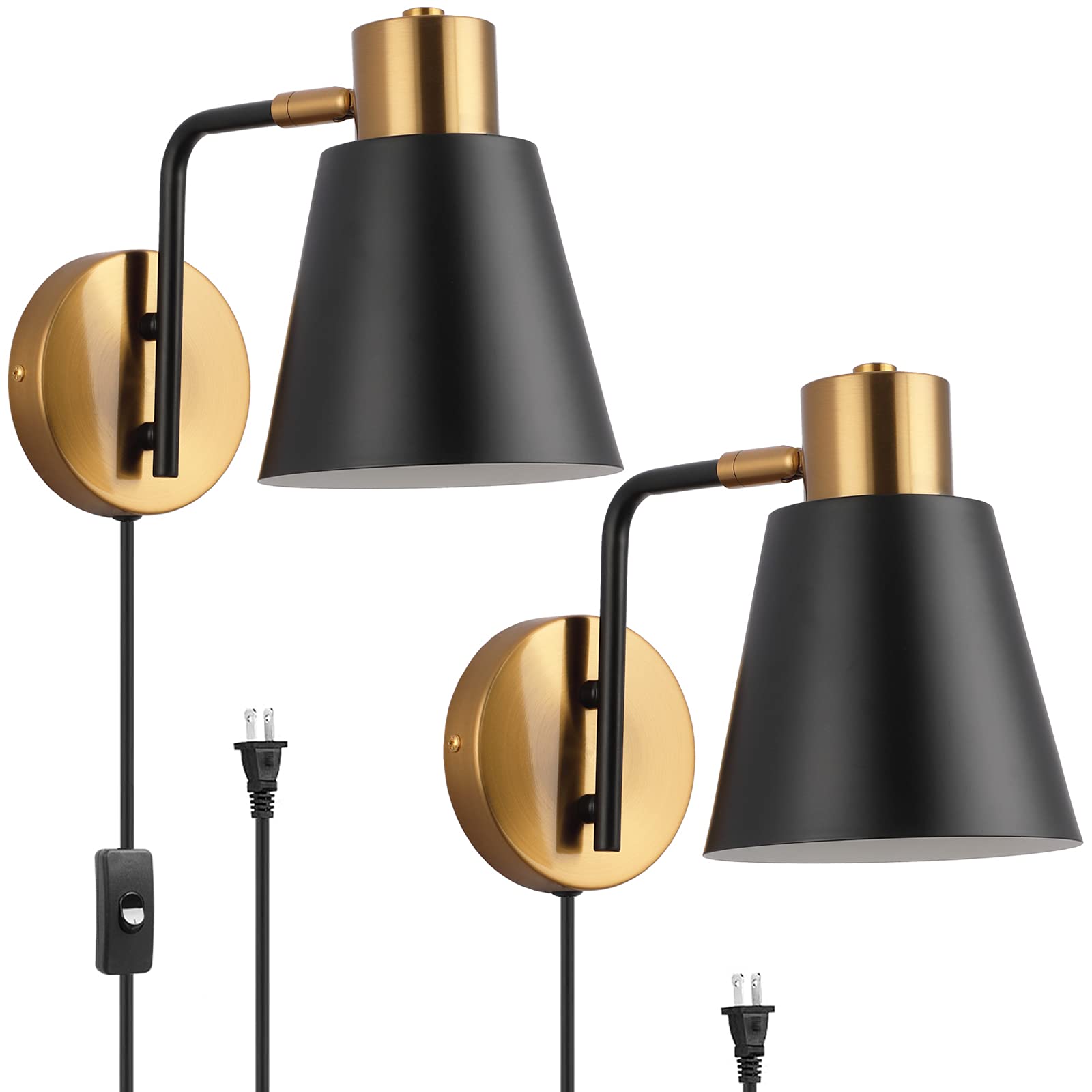 TECH SAFARI - Plug In Wall Sconce Set Of Modern Rotatable Lamp With Plug in Cord And On off Toggle Metal Shade Light Fixt - Default