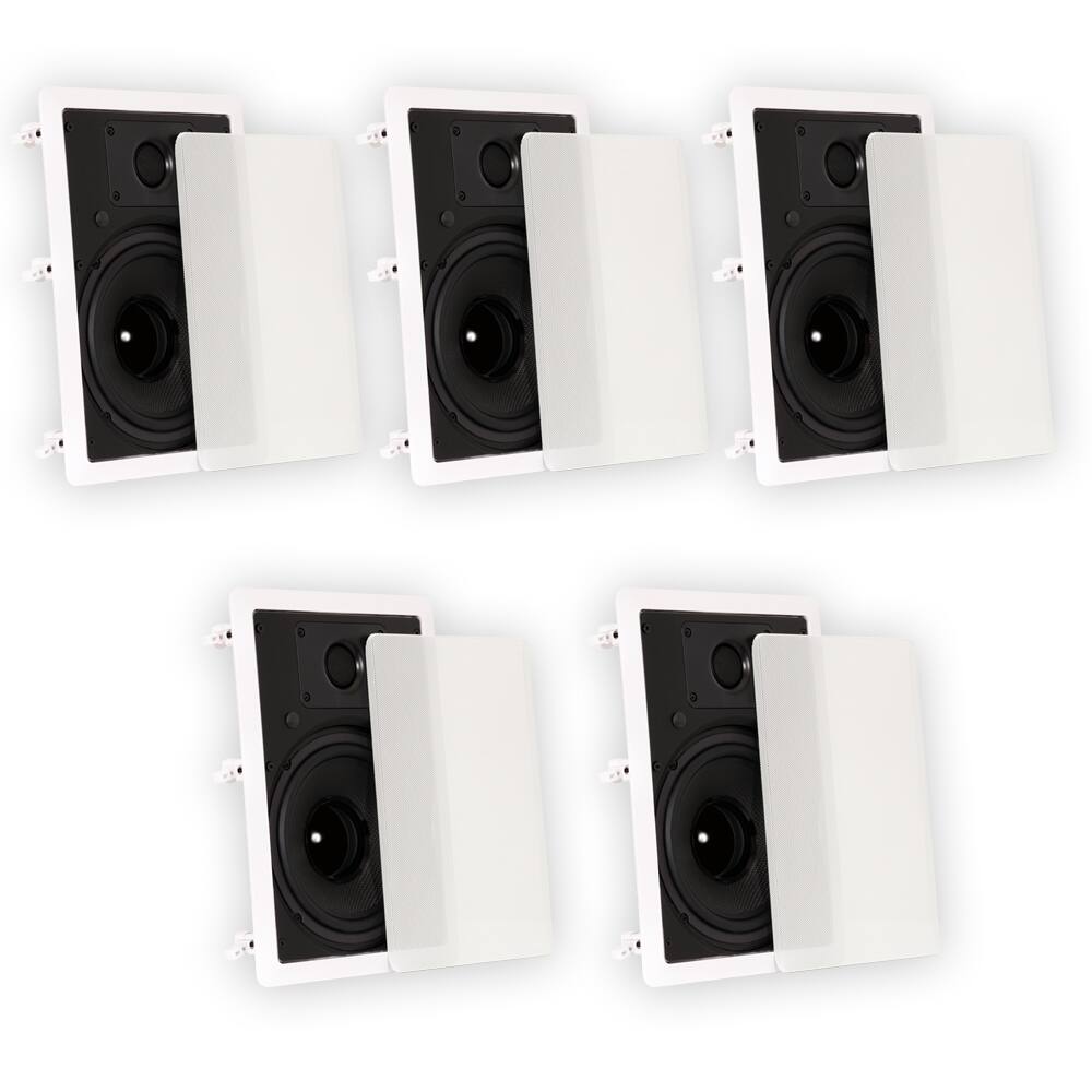 Front. Theater Solutions by Goldwood - TS80W Flush Mount In Wall Speakers with 8" Woofers Home Theater 5 Pack - Paintable White.