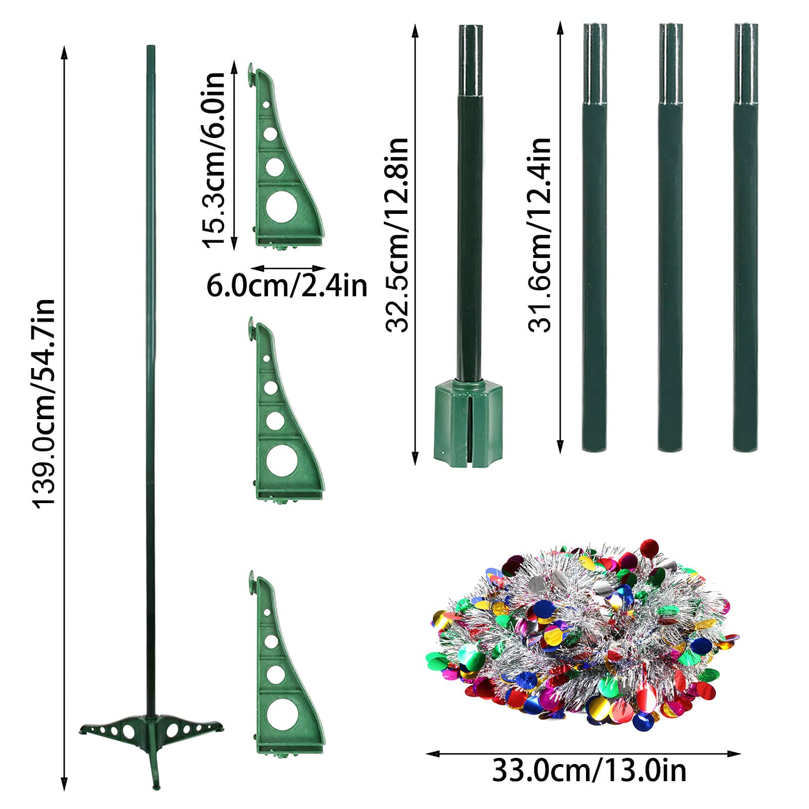 139.0cm/54.7in  
15.3cm/6.0in  
32.5cm/12.8in  
6.0cm/2.4in  
31.6cm/12.4in  
33.0cm/13.0in