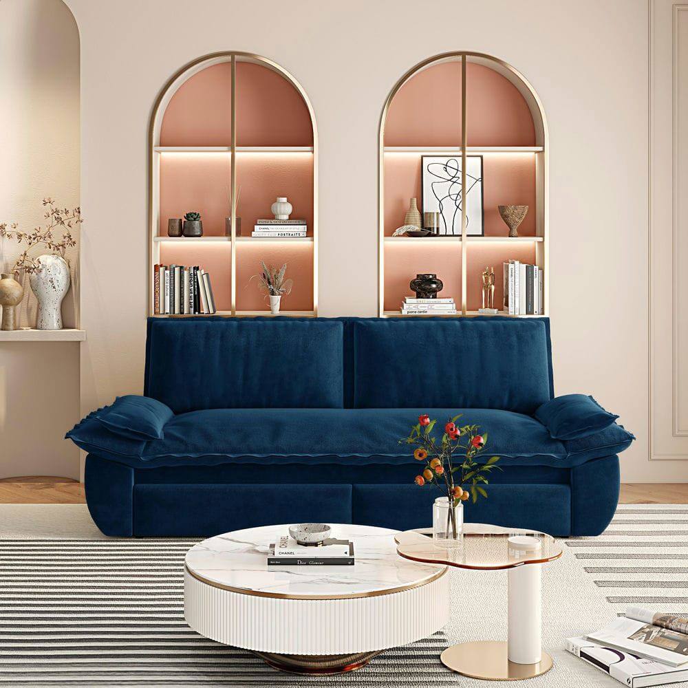 Alt View 2. Kadyn - 73.2" Queen Pull Out Sofa Bed, 3-in-1 Convertible Sleeper Sofa, Velvet Loveseat Bed - Blue.