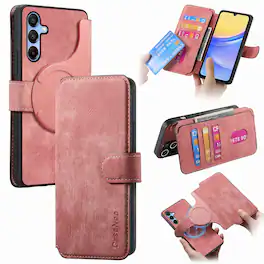 Dteck - Wallet Case for Samsung Galaxy A37 5G with Magnetic Card Holder, RFID Blocking Shockproof PU Leather Kickstand Cover - Pink