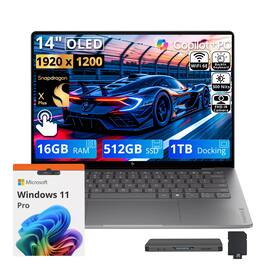 HP - Upgraded - OmniBook X 14" 2K AI Touch Laptop,Snapdragon X Plus X1P-42-100,16GB RAM,512GB SSD+1TB Dock,Backlit,Win 11 Pro - Silver