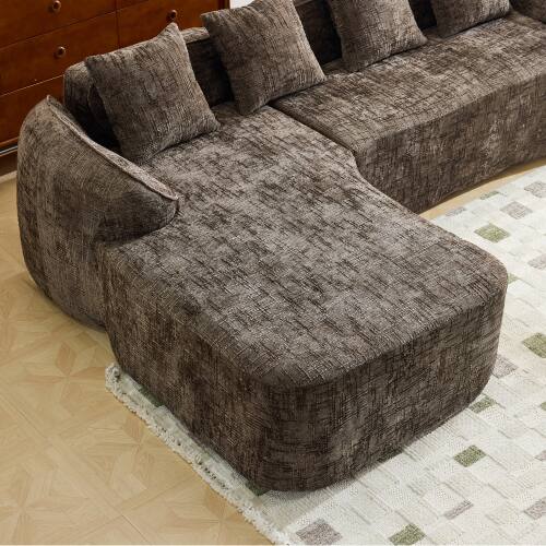 Left. Anysun - Chenille L-Shape Compressed Sofa - High-Elastic Sponge, Curved Armrests & 4 Throw Pillows for Living Room - Brown.