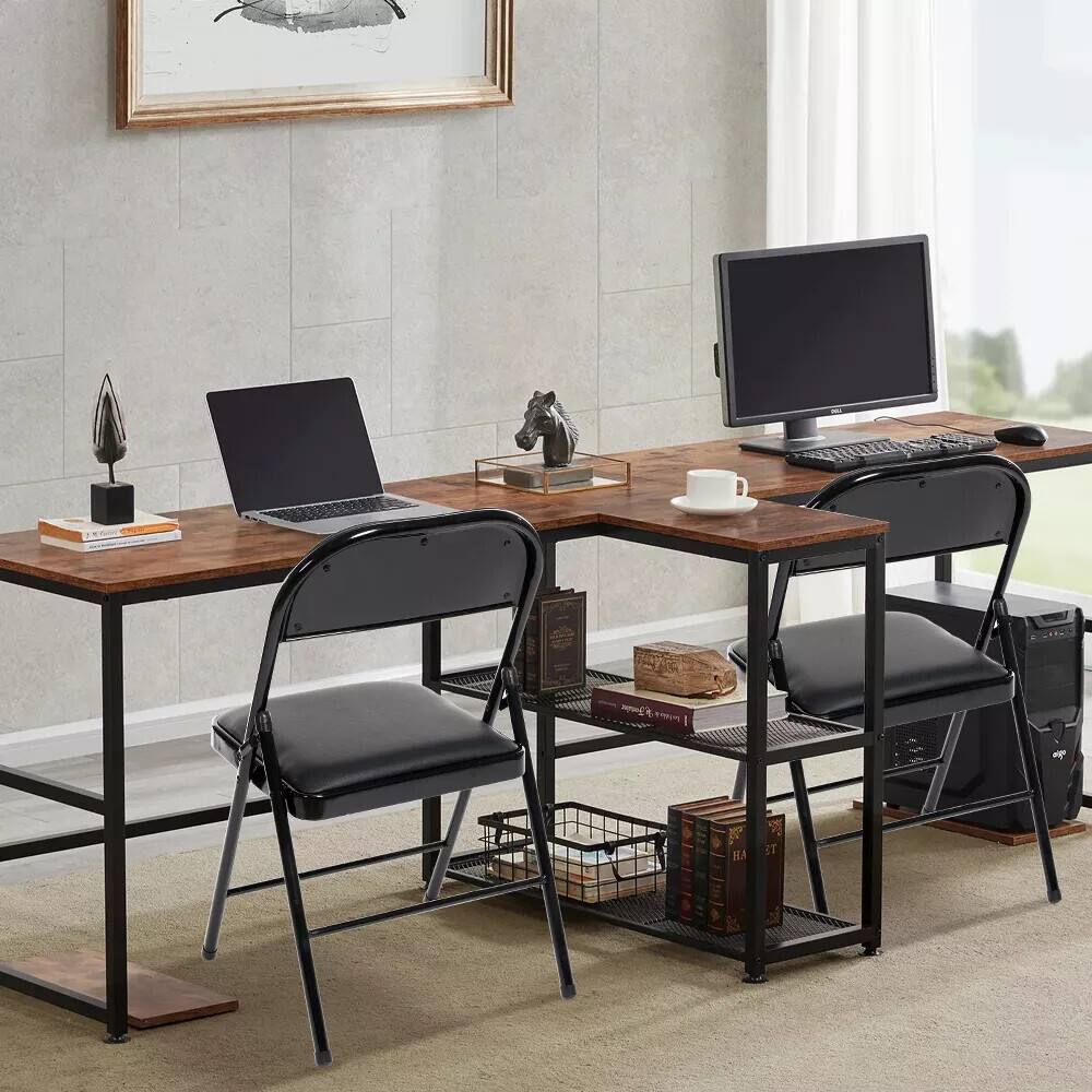 Alt View 7. Essen Blissed - 10 Pack Folding Chairs with Padded Seats for Events Home Office, Pu Leather Folding Chair Black - Black.