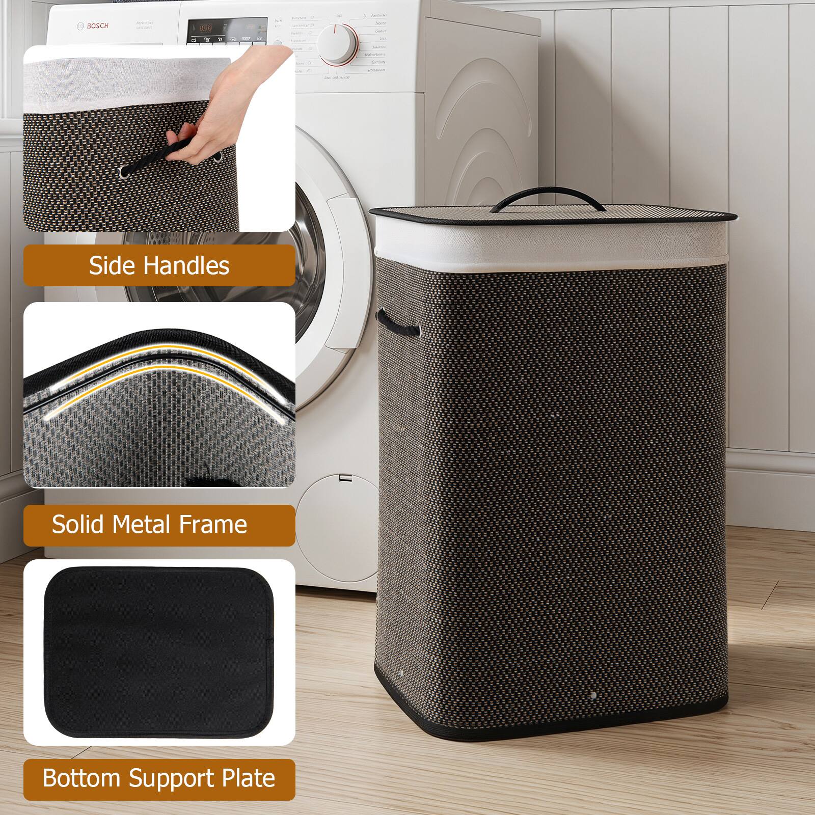 - Side Handles
- Solid Metal Frame
- Bottom Support Plate
