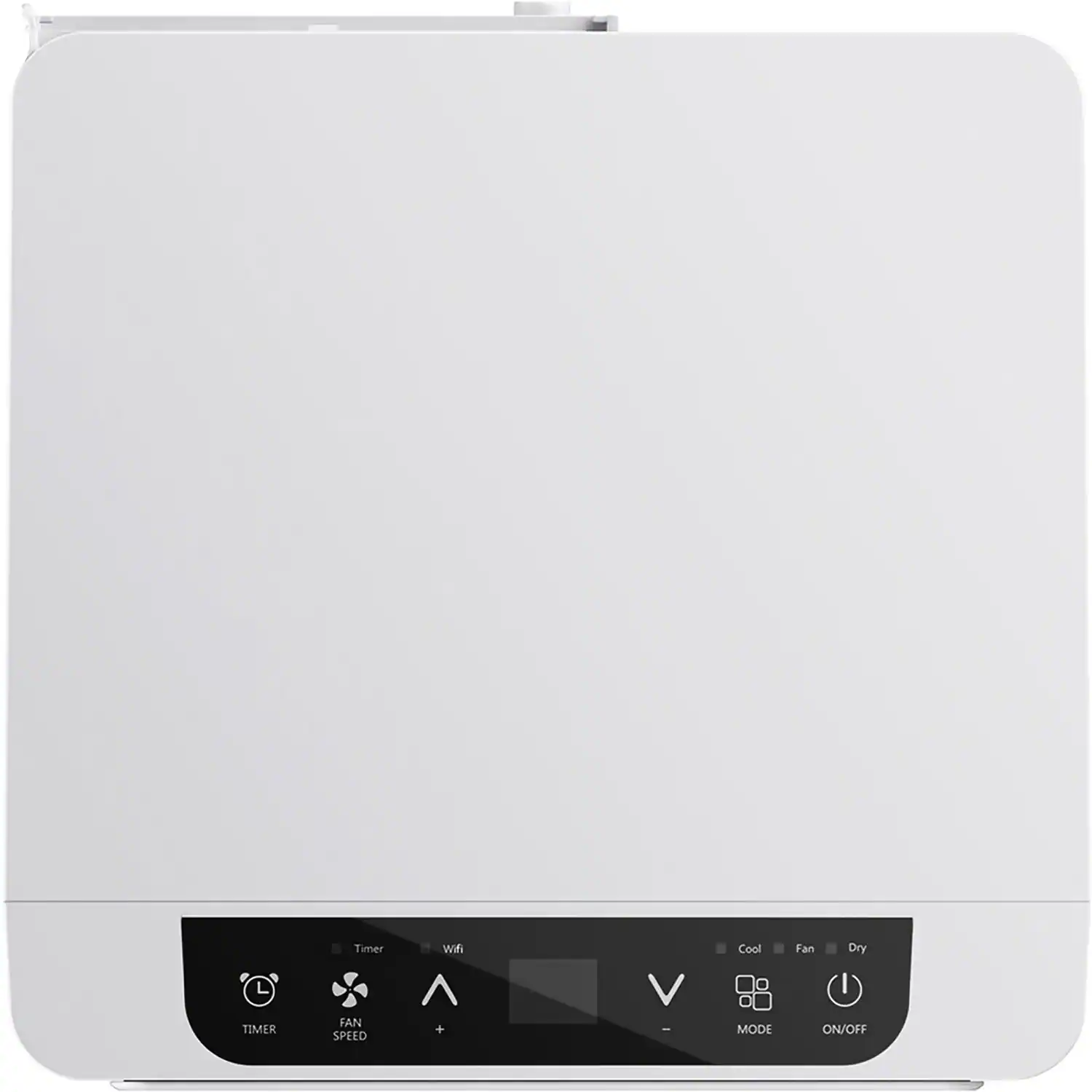 The text on the image reads: "Timer, Fan Speed, WiFi, Cool Mode, Fan Dry, On/Off."