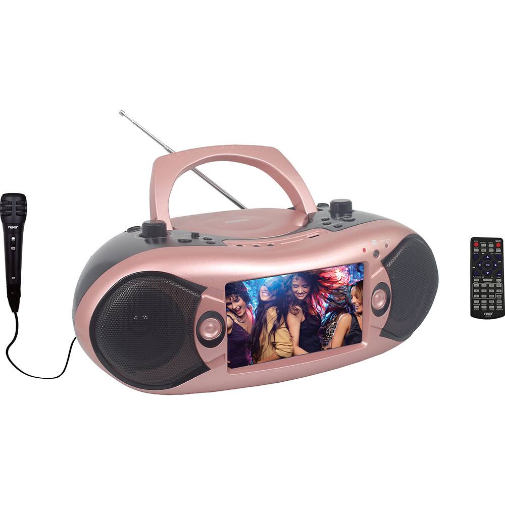 Front. Naxa - 7” Bluetooth® DVD Boombox with TV - Rose Gold.