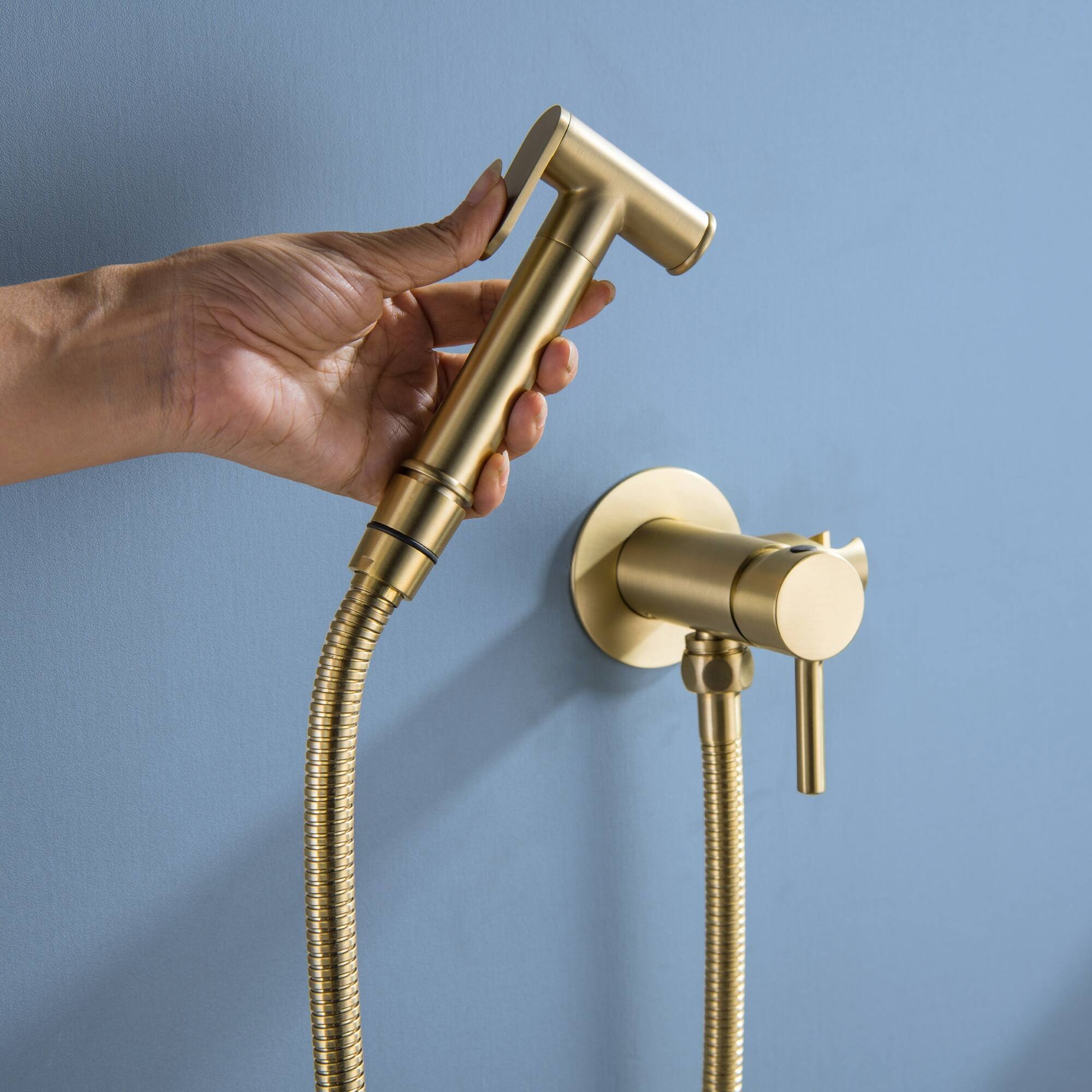Alt View 1. Boyel Living - Brushed Gold Solid Brass Bidet Sprayer Hot Cold Water - Brushed Gold.