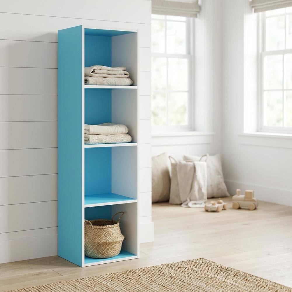 Angle. FurniFact - Wooden bookcase with open shelves for versatile storage - Light Blue/White.