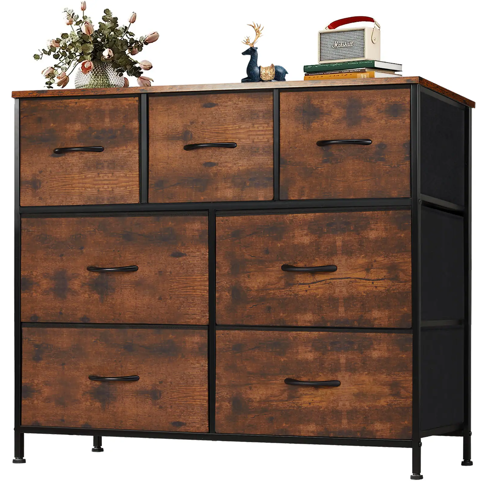 Bestier - 7 Drawer 39.3 in.W Fabric Storage Tower Dresser Wooden Top for Kid Room, Closet, Entryway, Nursery - Brown