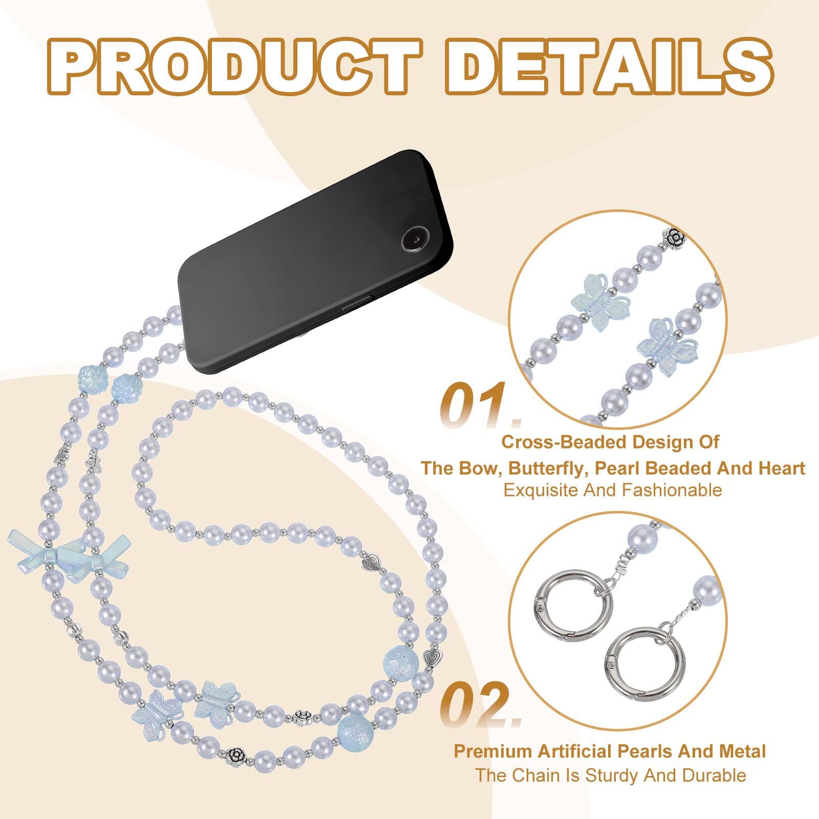 PRODUCT DETAILS

01. Cross-Beaded Design Of The Bow, Butterfly, Pearl Beaded And Heart Exquisite And Fashionable

02. Premium Artificial Pearls And Metal The Chain Is Sturdy And Durable