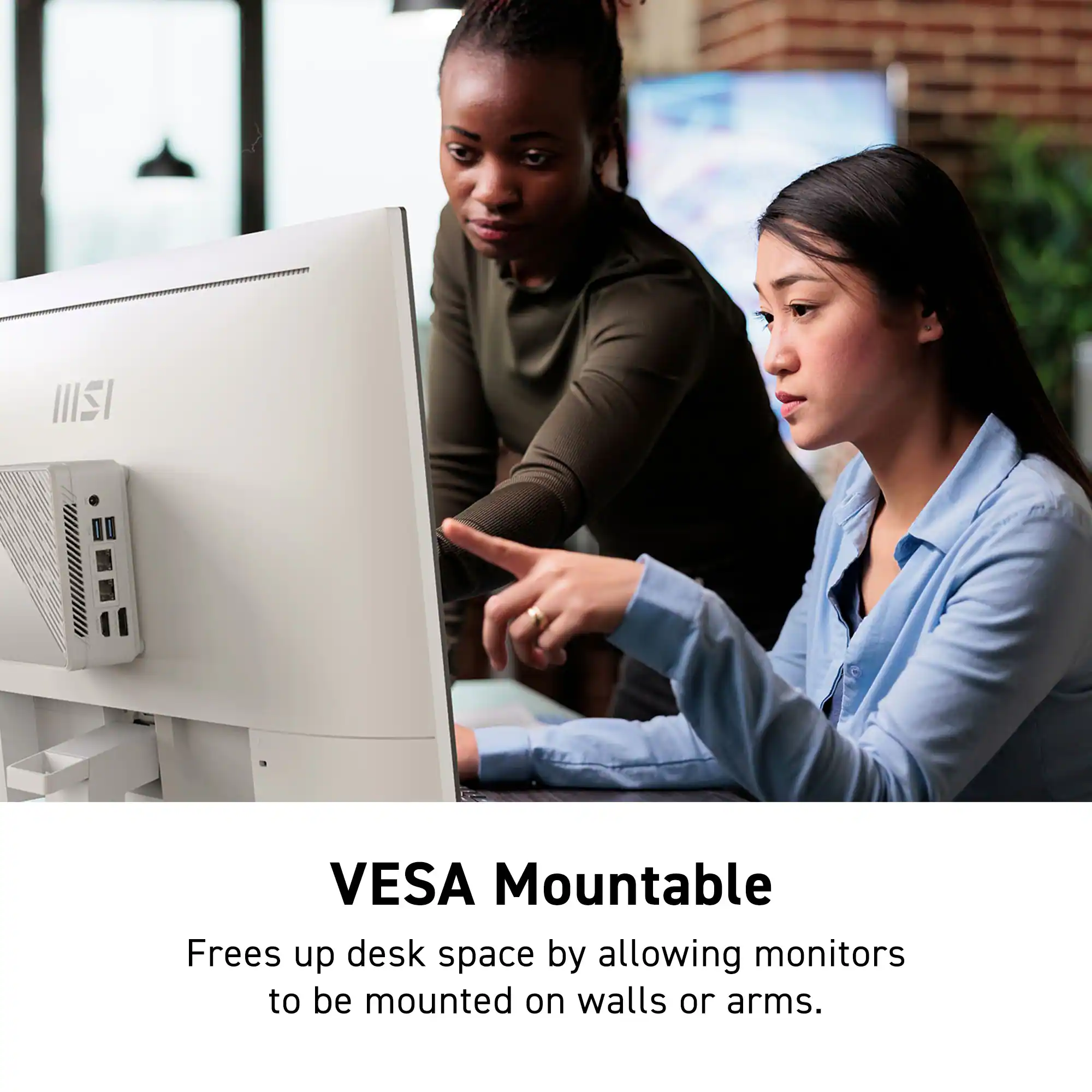 ISI VESA Mountable frees up desk space by allowing monitors to be mounted on walls or arms.