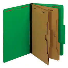 Tops Business Forms - Pressboard Folders with Two Full-Pocket Dividers, 2.5" Expansion, 6 Fasteners, Legal Size, Dark Green, 10/Box