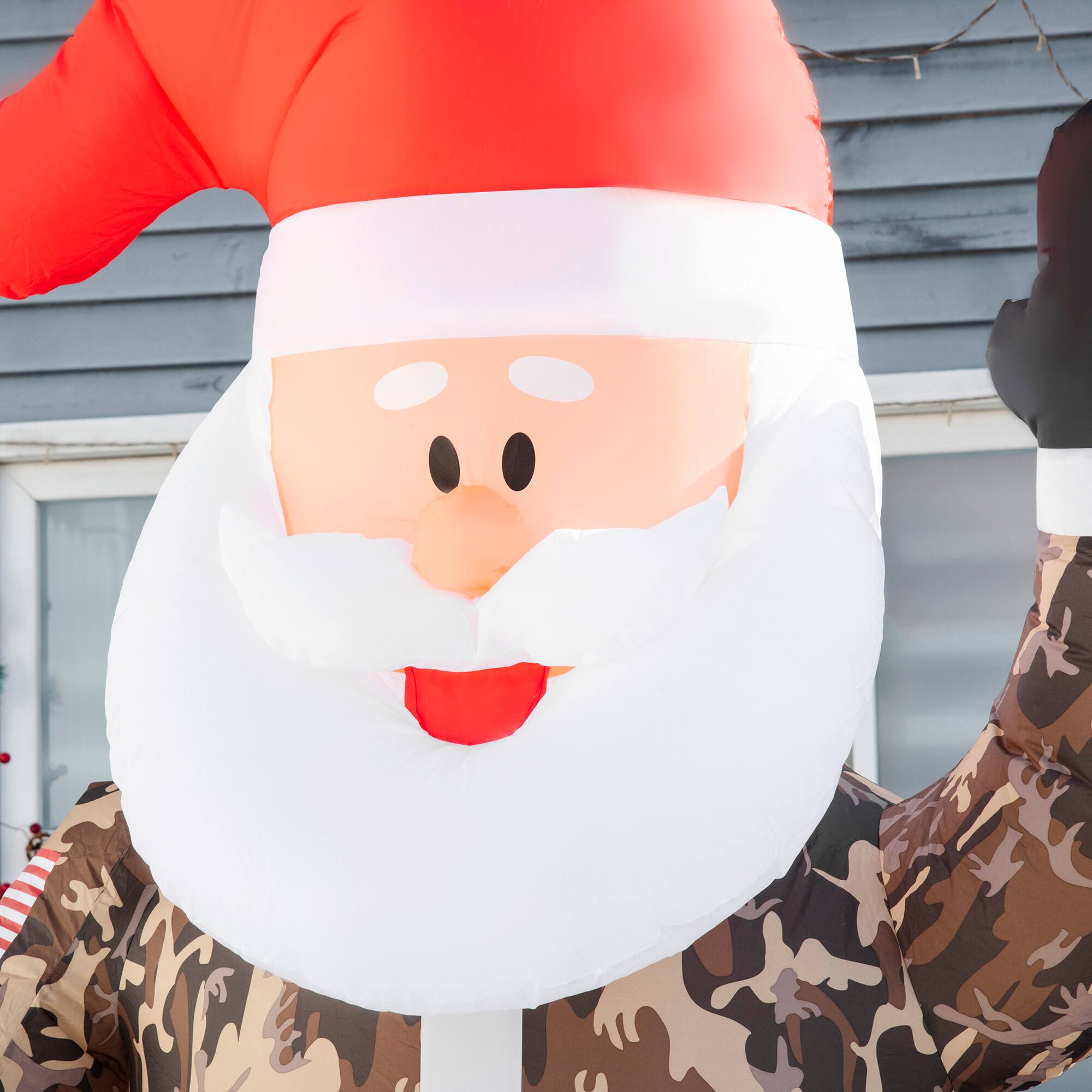 Alt View 7. Homcom - 8ft Inflatable Santa in Camouflage, Outdoor Blow-Up Yard Christmas Decor with LED Lights - Camo,White, Red.